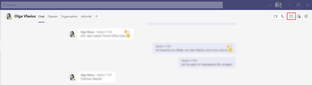 In Microsoft Teams den Bildschirm in einem Chat teilen