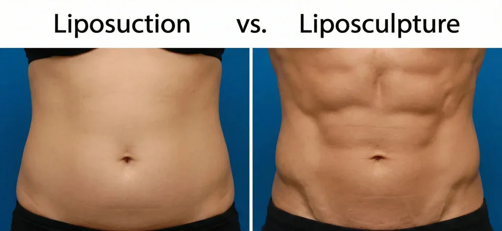 liposuction vs liposculpture result comparison flat stomach vs sculpted abs