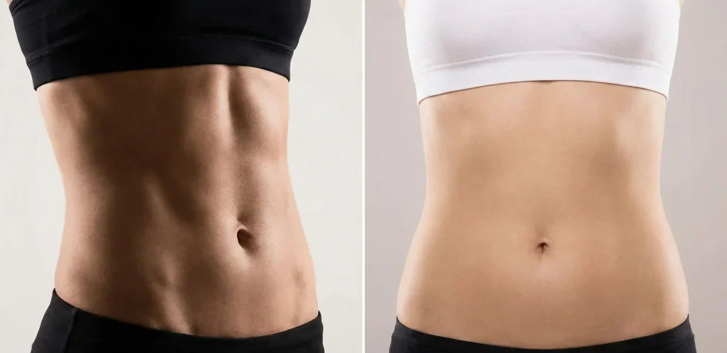 Vergleich Emsculpt gegen Liposuktion, straffer Bauch vs. schlanker Bauch