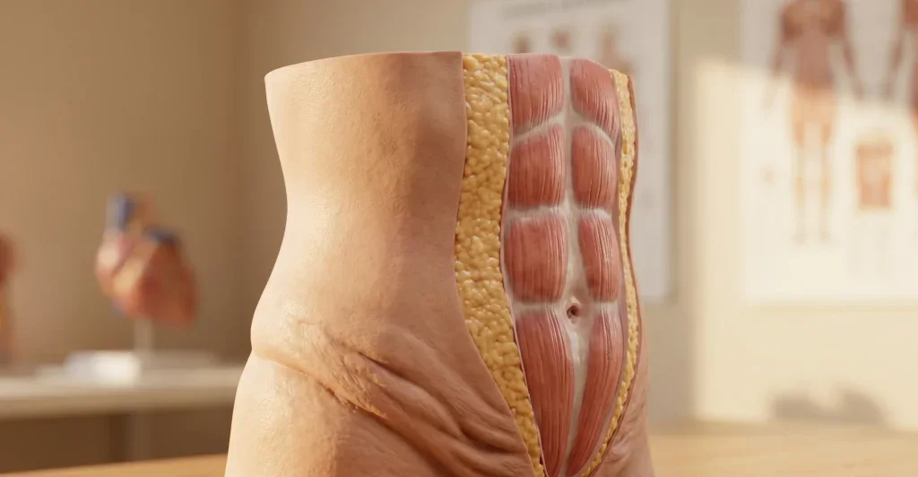 abdominal gevşek cilt ve kas ayrımının gerçekçi 3D anatomik modeli
