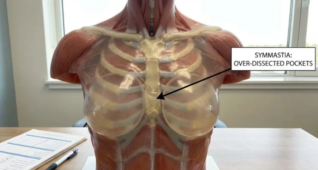 model anatomic care arată deplasarea implantului &icirc;n symmastia