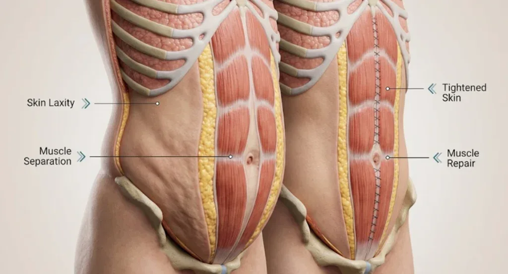 render anatomico addominoplastica prima e dopo confronto