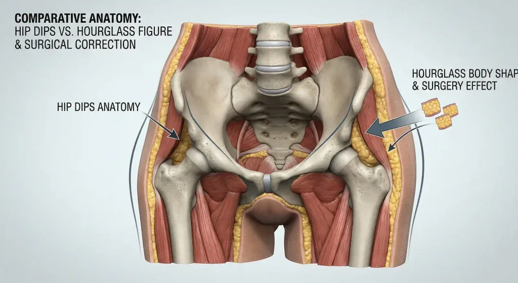 3D anatomisches Modell im Vergleich zu Hip Dips und Sanduhr-Operation