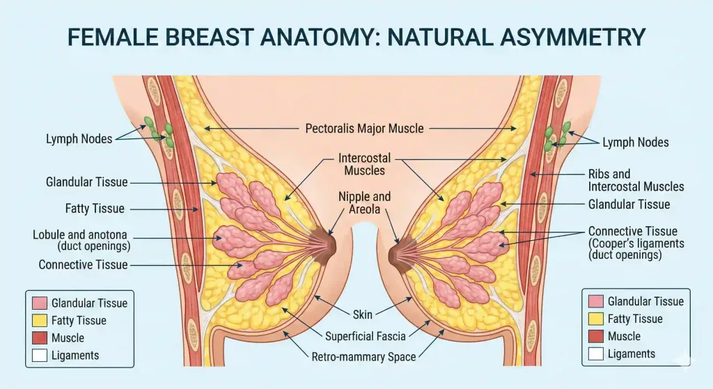 female breast anatomy asymmetry diagram