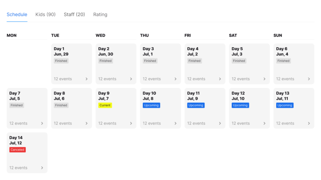 Сamp management system: schedule