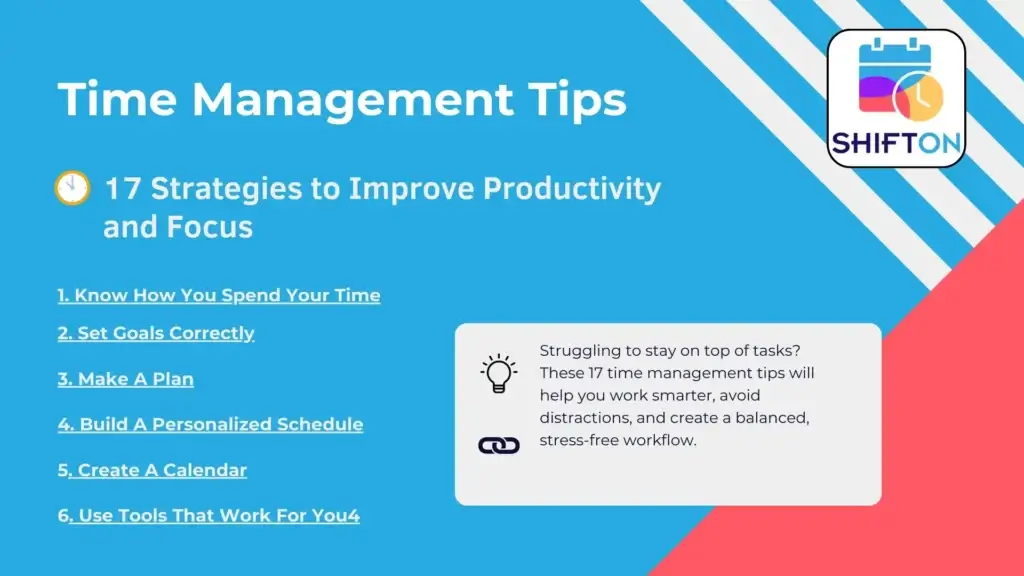 Master time management strategies for enhanced productivity, focus, and organization with SHIFT ON.