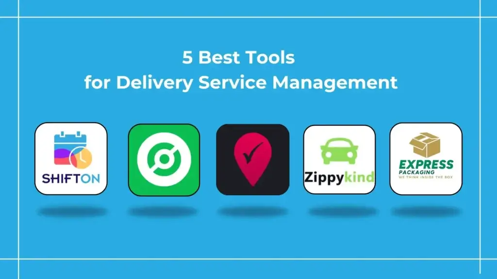 Essential delivery management tools icons on a blue background for efficient logistics solutions.