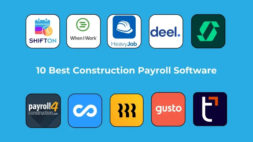 Top 10 payroll software solutions for construction companies, featuring popular industry brands.