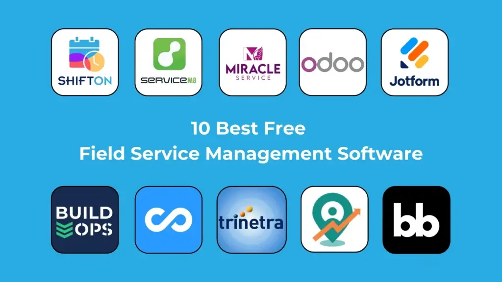 Explore the top 10 free field service management software options with vibrant logos and clear organization.