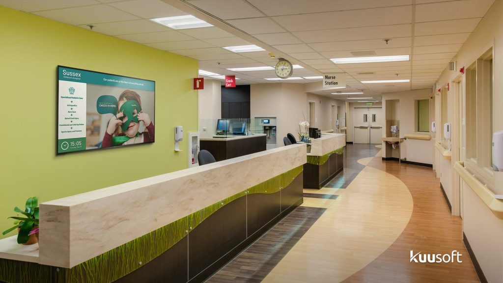 children's hospital check-in with digital signage for healthcare