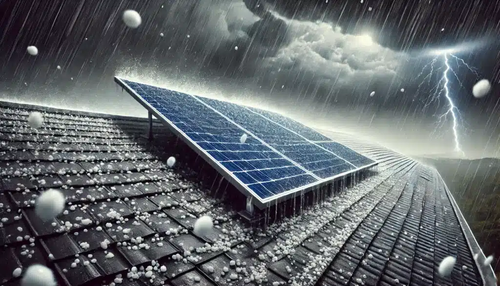 Rooftop solar panel in a hail storm