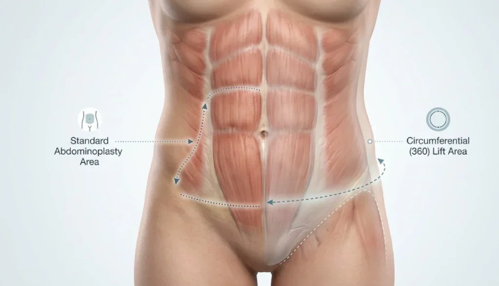 Vergleich Anatomie Bauchstraffung vs. 360°-Lift