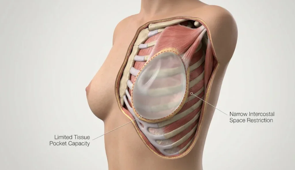 anatomik render ince çerçeve 600cc implant güvenliği