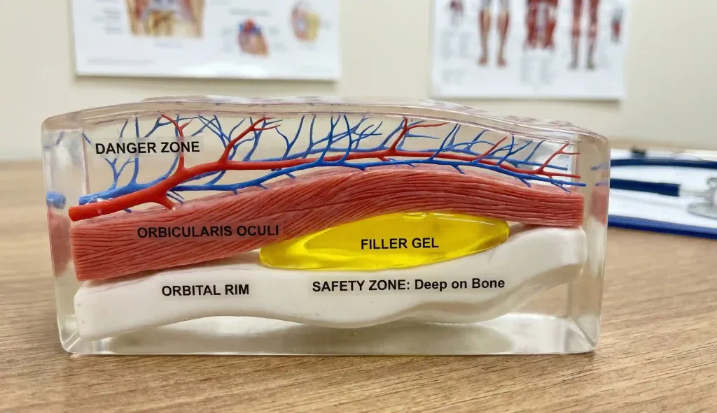 model anatomic al orbitei ochiului, zonă de siguranță pentru umpluturi