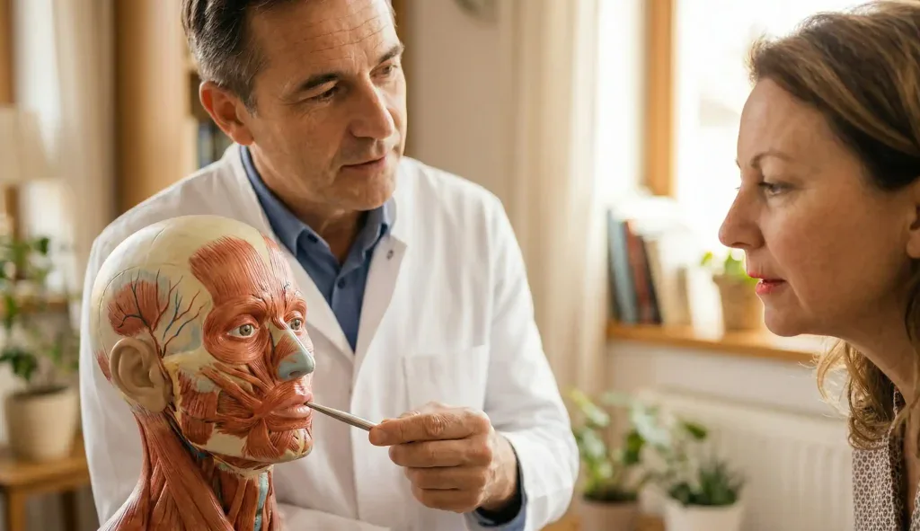 anatomical 3d model lip flip muscle doctor pointing