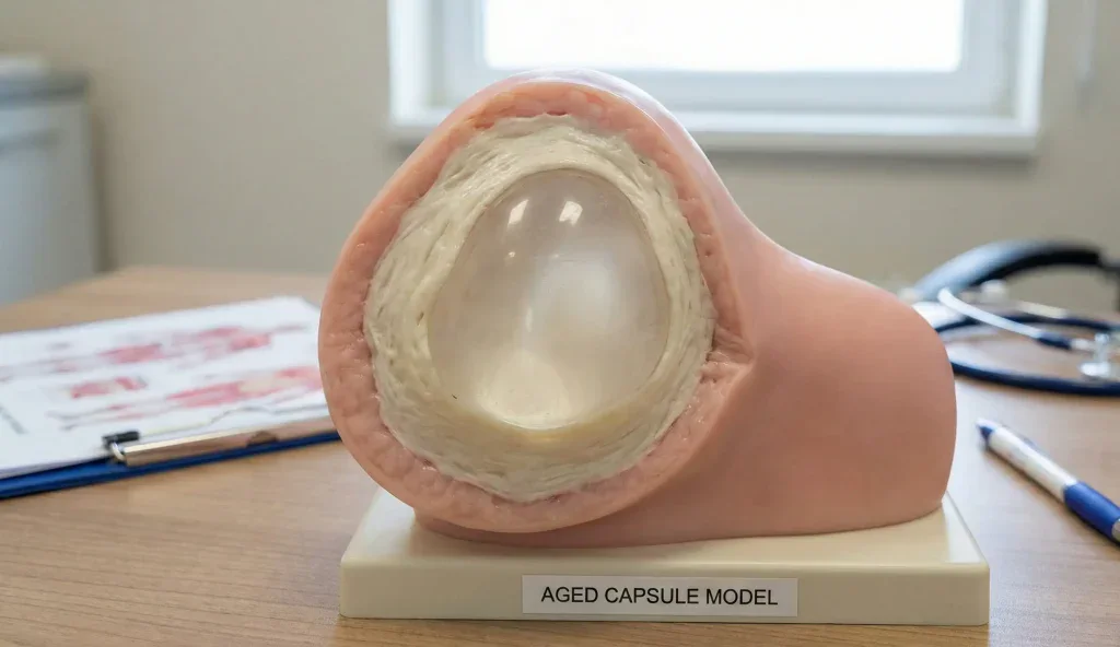 model de secțiune anatomică cu capsulă fibrosă groasă în jurul implantului