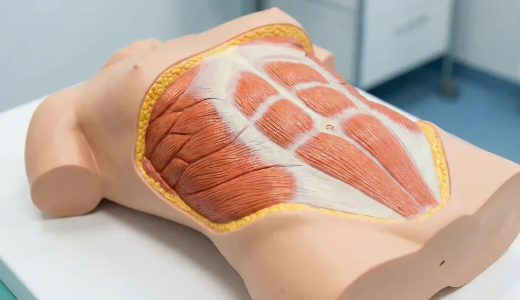 anatomisches Modell des menschlichen Rumpfes mit Bauchmuskeln