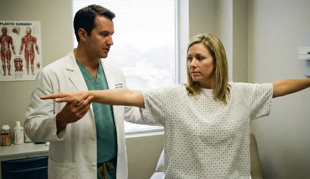 surgeon checking arm abduction range of motion