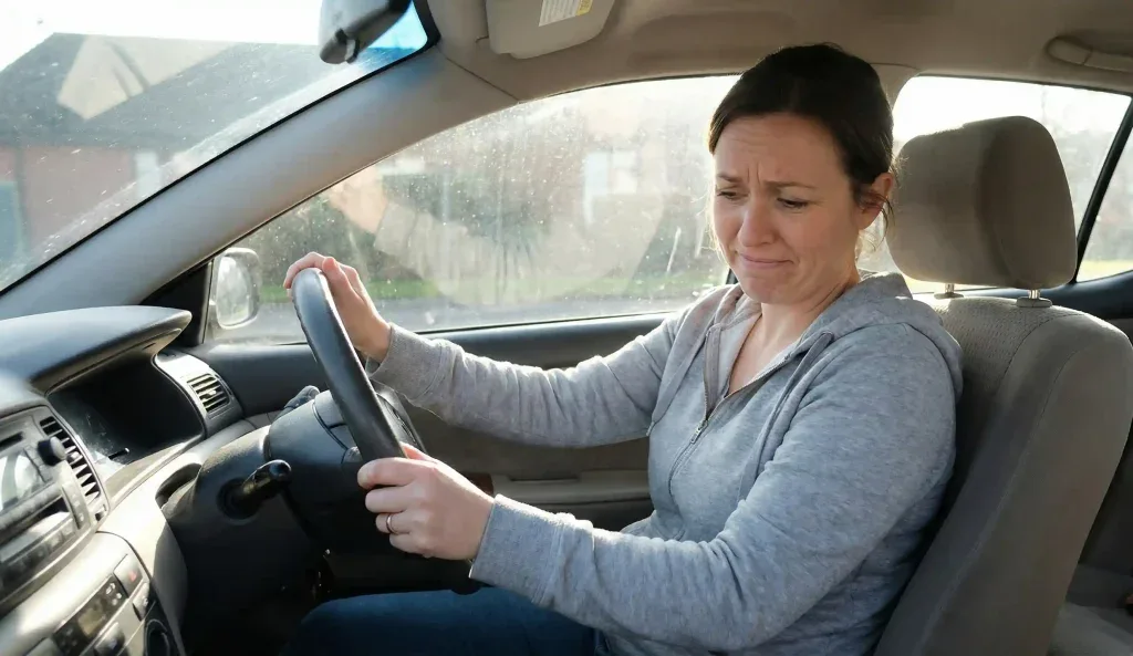 woman in car testing driving readiness