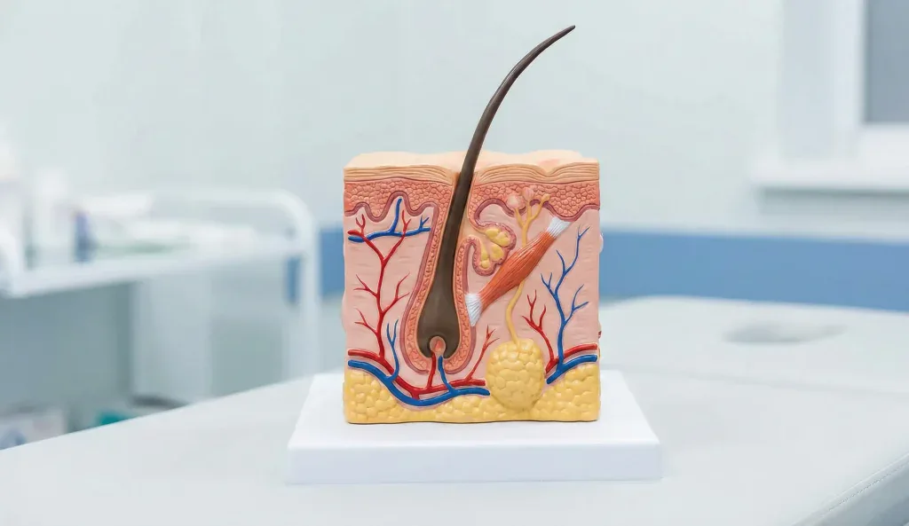 model anatomic secțiune a foliculului de păr și piele