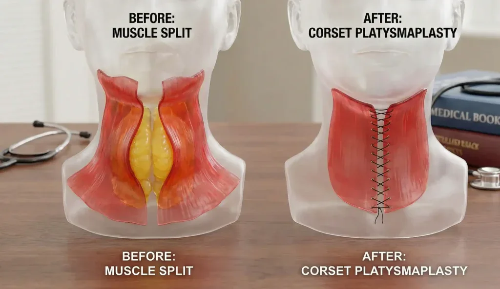 modelo anat&oacute;mico de cuello con cors&eacute; y platismaplastia