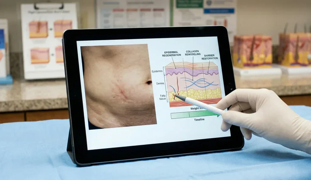 diagramma anatomico della guarigione da ustione di liposuzione