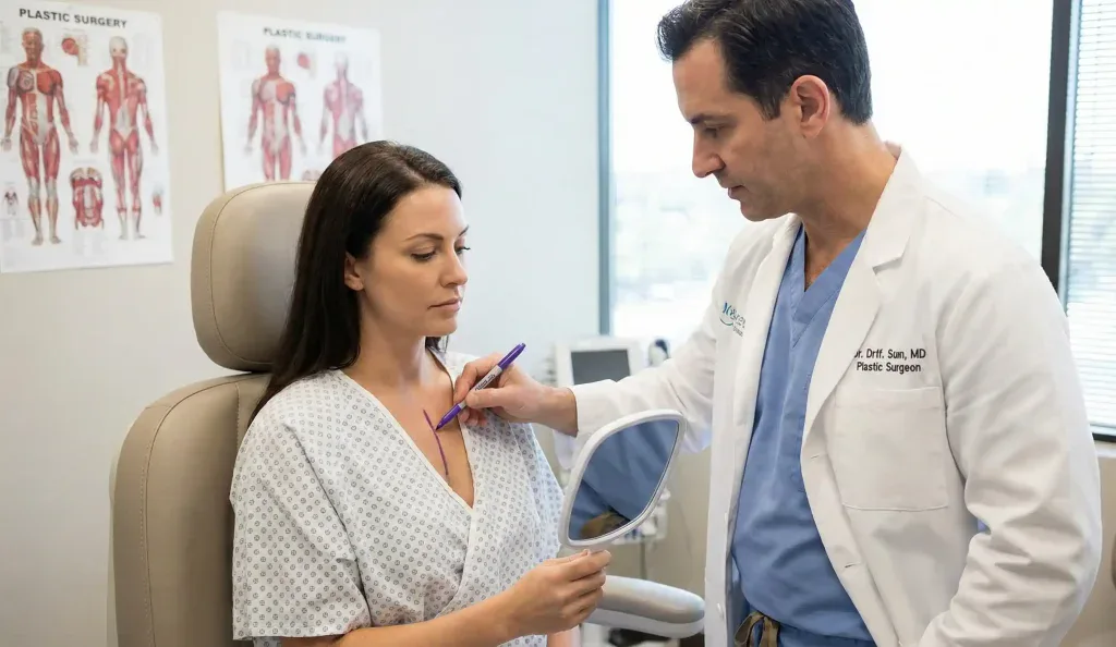 surgeon marking patient nipple relocation