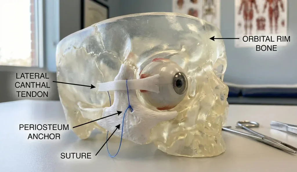 modello anatomico di canthoplasty con ancoraggio tendineo