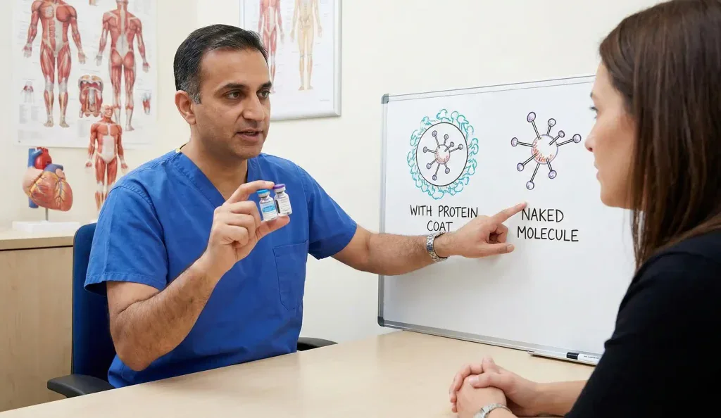 doctor explicând stratul de proteine al botoxului