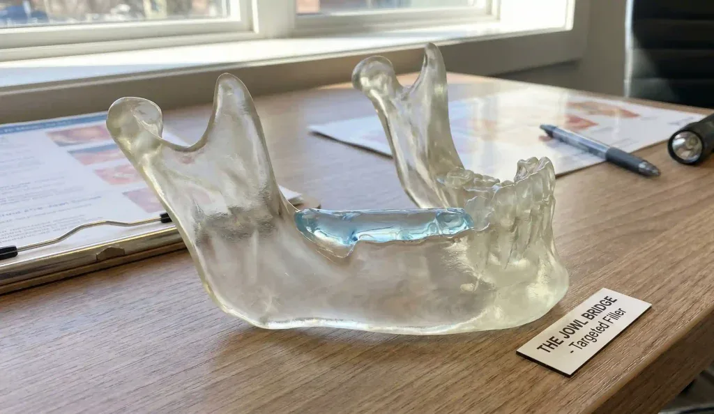 chirurg plastic marking face pacient cu x roșu și ghid linie maxilar
