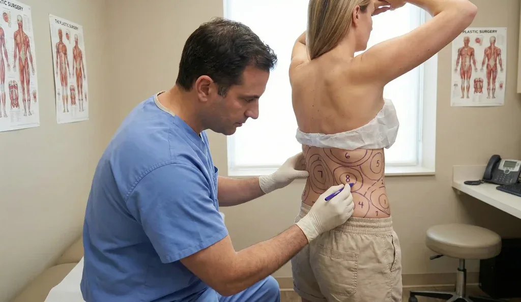 plastic surgeon marking torso liposuction zones