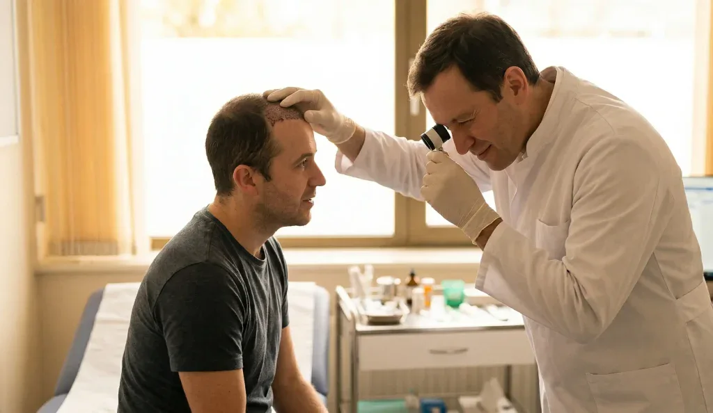 clinic hair transplant exam scab check