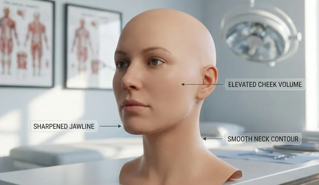 3d medizinisches Modell mit langfristigen Ergebnissen eines Facelifts 10 Jahre nach der OP