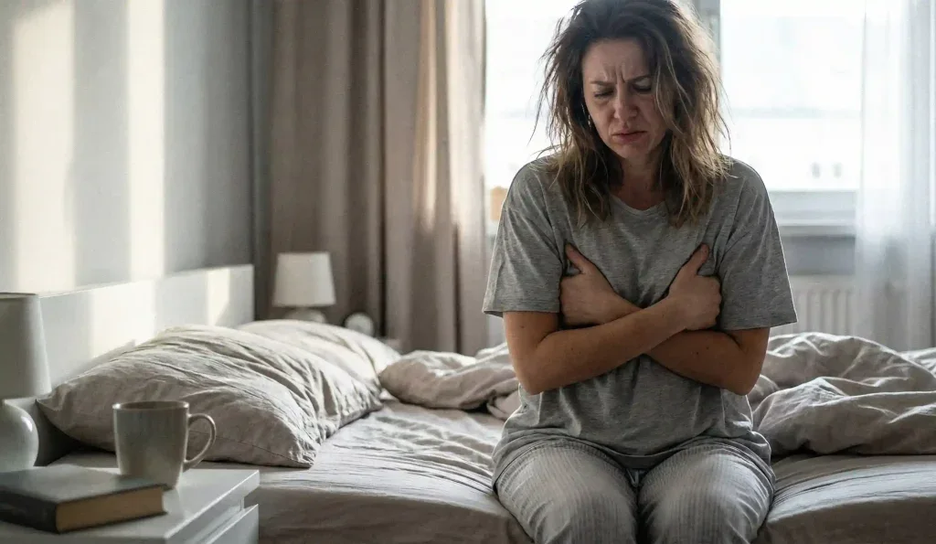 donna che si sveglia con pesantezza al petto senza reggiseno