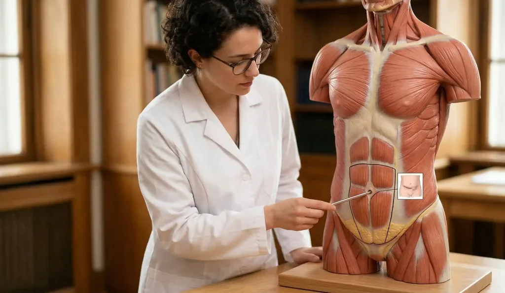 modello anatomico che indica l'area della mini addominoplastica