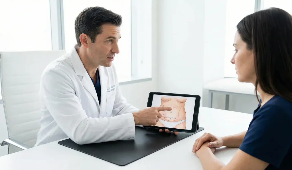 doctor discussing tummy tuck with patient