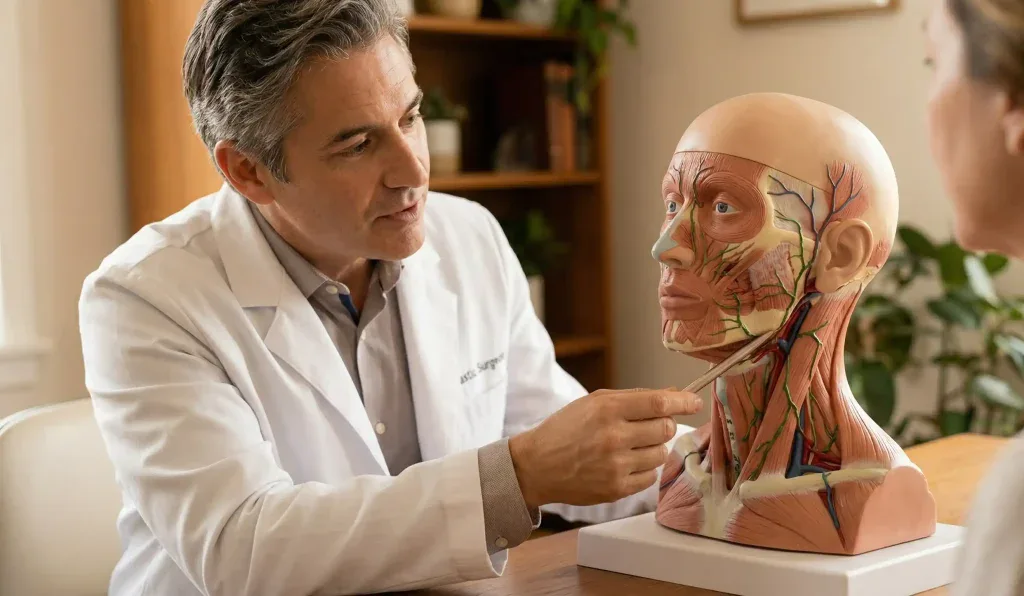 anatomisches 3D-Modell erklärt Kopferhöhung Facelift