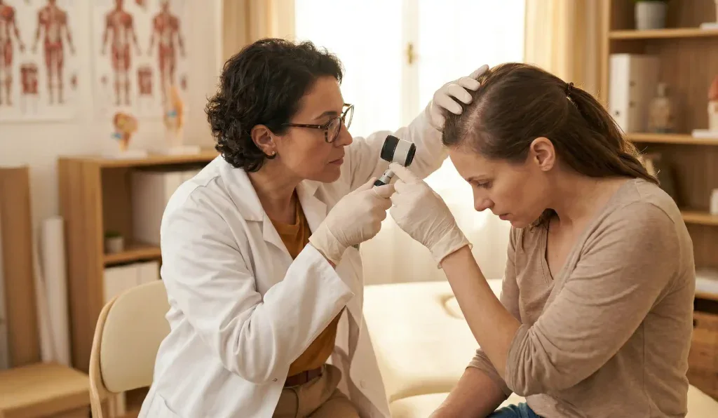 esame clinico del dermatoscopio del cuoio capelluto