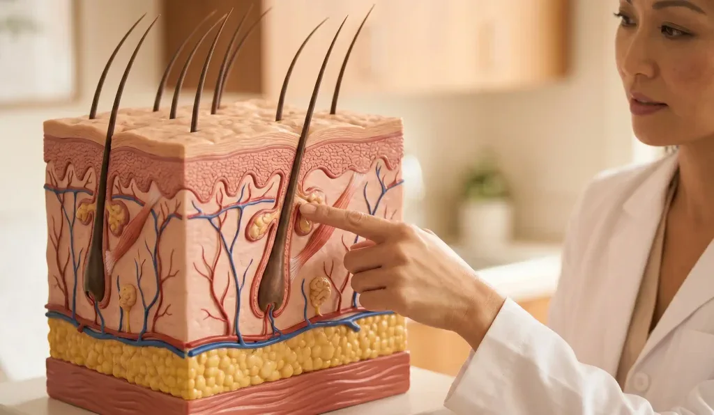 model anatomic al scalpului indic&acirc;nd micropigmentarea
