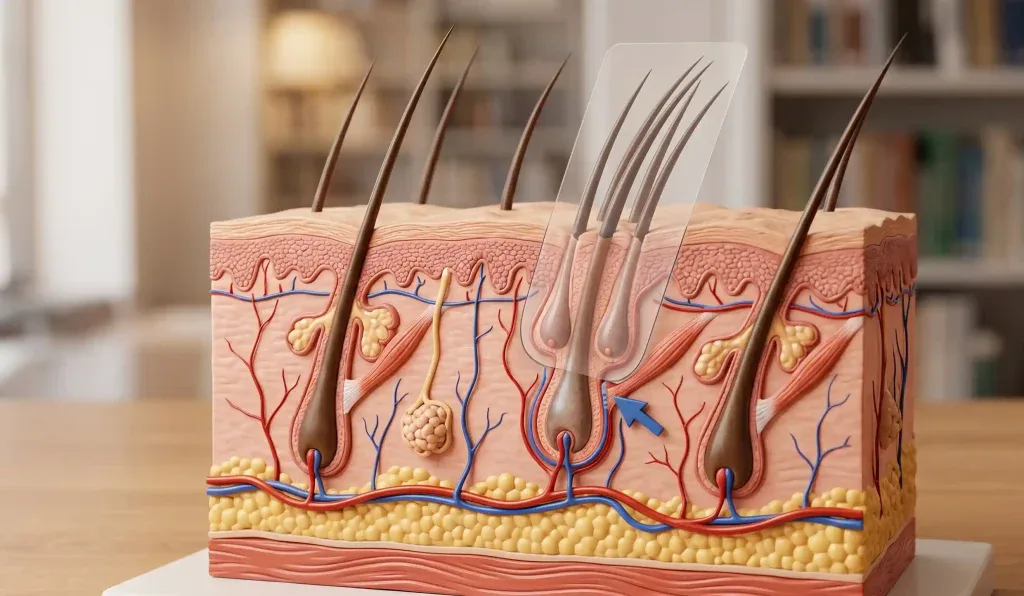 Foliküler ünite nakli anatomisini gösteren gerçekçi 3D model