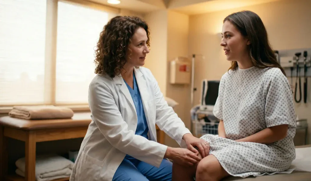 esame clinico dopo labioplastica con medico paziente