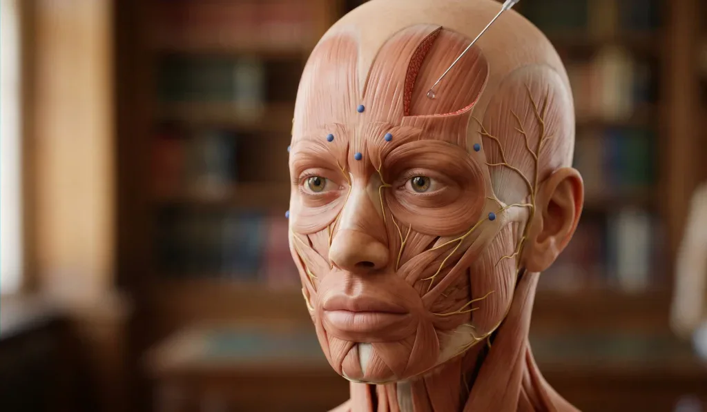 model anatomic al mușchilor feței și puncte de injectare botox