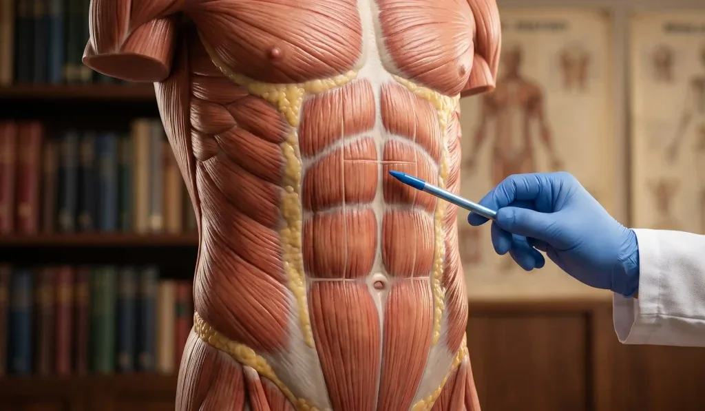 doctor indic&acirc;nd model realist al mușchilor abdominali