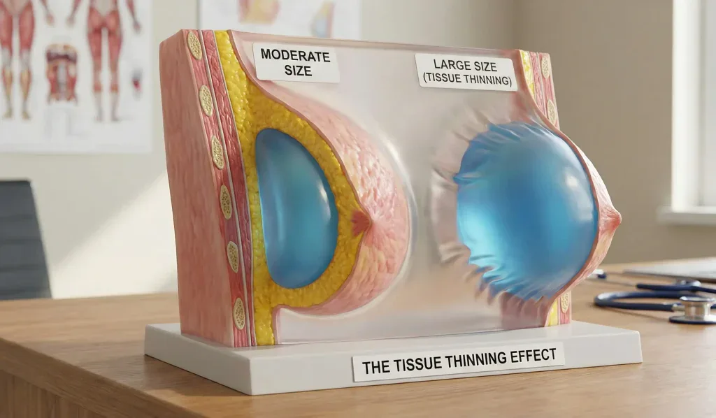 anatomical chest model tissue thinning effect large implant