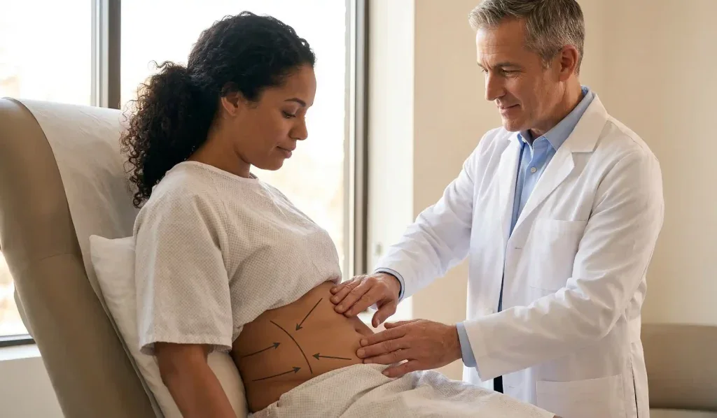 esame clinico liposuzione 360 medico e paziente nella zona centrale