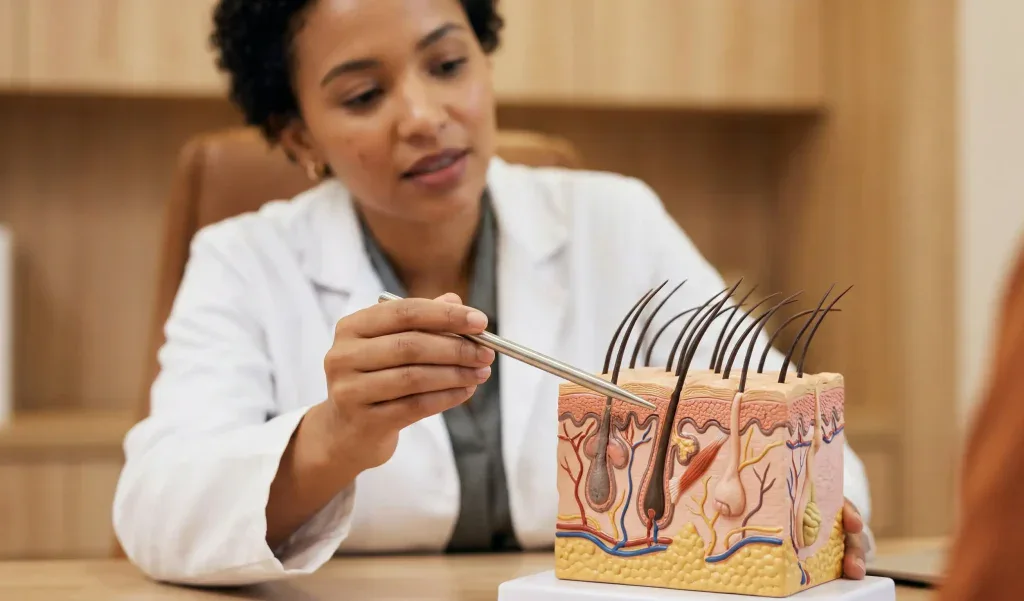 modello anatomico del cuoio capelluto con diradamento