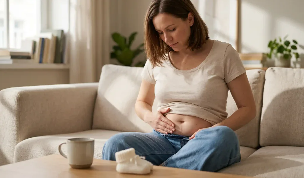 femeie analizând sarcina după abdominoplastie