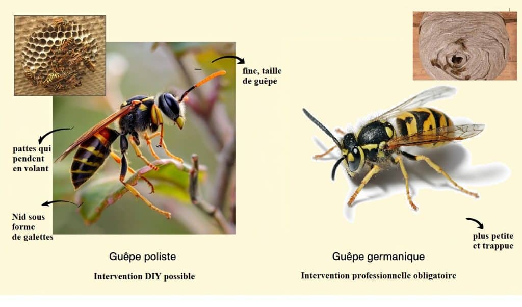 differences guepe poliste vs guepe germanique 1024x602 - Comment éliminer un nid de guêpes en toute sécurité : Guide complet