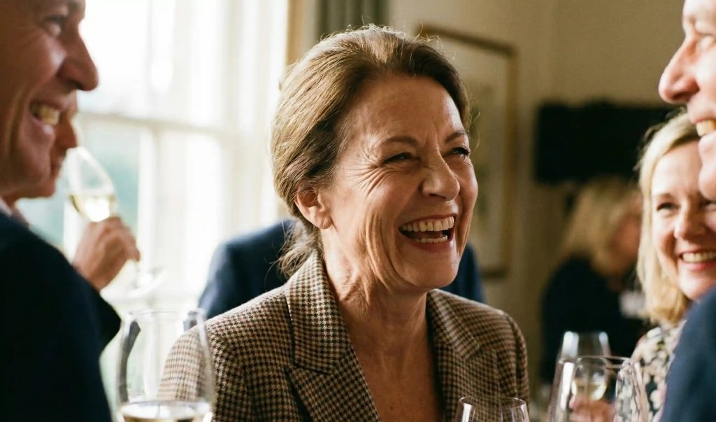 Natürliches Facelift-Ergebnis reife Frau lachend dynamisch