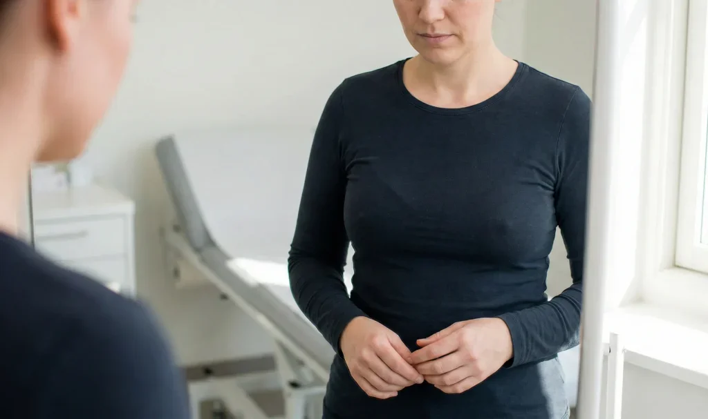 signs of breast implant bottoming out appearance